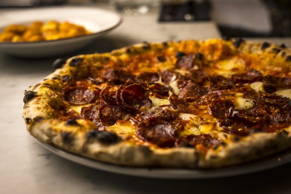 The salami pizza at Baby Pizza, Richmond. 