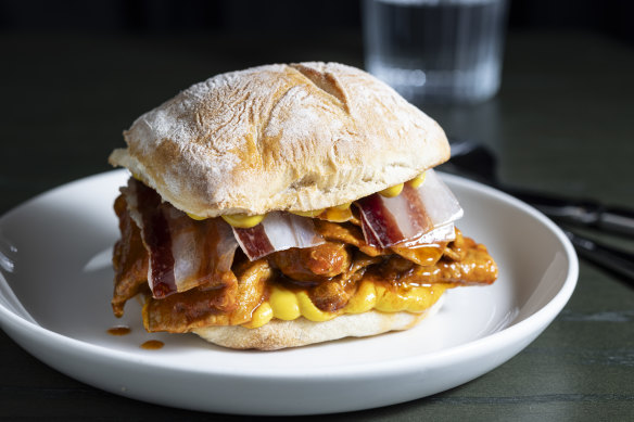 Messy and marvellous: The bifana (Portuguese pork sandwich) from chef Nuno Mendes of Lisboeta in London.