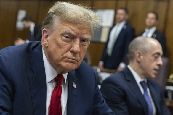 Former president Donald Trump attends jury selection at Manhattan criminal court in New York.