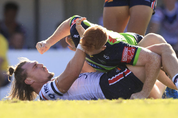 Angus Crichton was in the thick of it in last weekend’s trial against the Raiders.