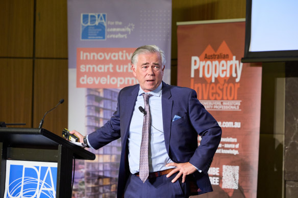 Jonathan Pain speaking at a UDIA conference on November 11, 2022 at Crown Casino in Perth.