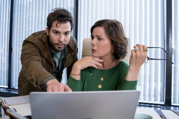 Skylar Astin and Marcia Gay Harden in <i>So Help Me Todd</i>.