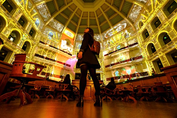 This year's State Library work continues last year's theme with an immersive projection story taking viewers into the heart of books.
