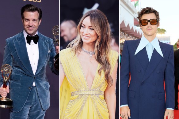 From left: Jason Sudeikis, Olivia Wilde, and Harry Styles.