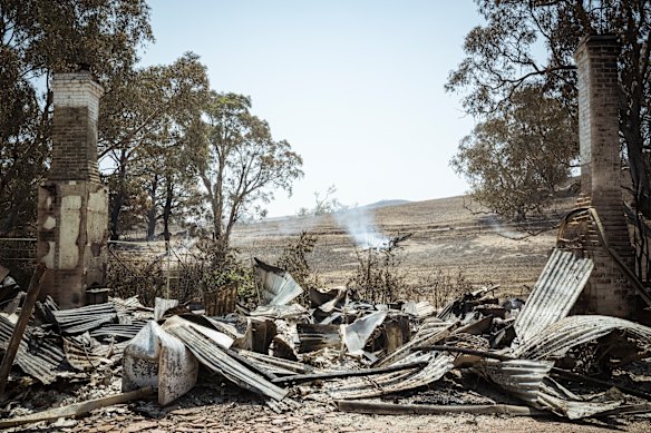 Remnants of a home destroyed by the Longwood fire near the community of Yarck.