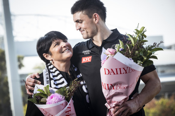 Brayden Maynard was joined by his mum, Donna, before the Pies’ Mother’s Day clash with West Coast.