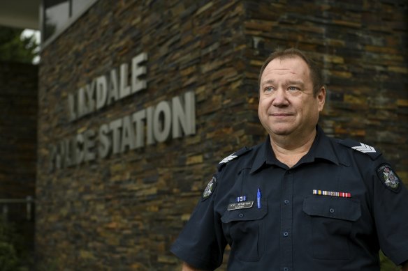 Sergeant Vaughan Atherton from the Lilydale Police Station helped return the medal.