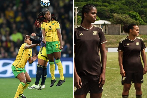 Jamaican players wearing Grace Wales Bonner’s jerseys during last year’s FIFA Women’s World Cup.