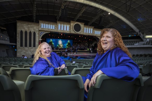Fiona Waters and Di Sleeman at the Bowl, excited to be doing <i>Carols</i> again.