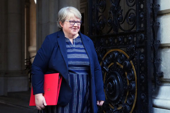 British Deputy Prime Minister and Health Secretary Therese Coffey arrives in Downing Street for the first cabinet meeting after Liz Truss took office as the new prime minister.