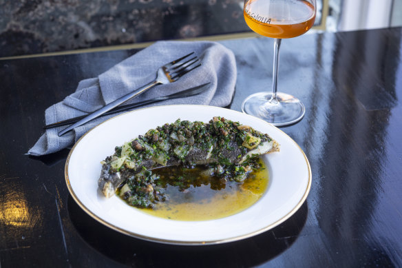 The flathead meunière ($44) winks at you from beneath its lemon-butter cloak of capers and herbs.