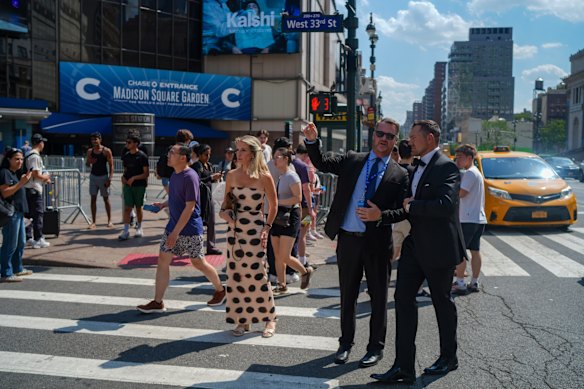 Guests arrive ahead of the Swift-Kelce wedding.