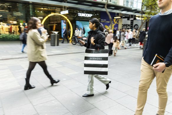 Shoppers in Pitt Street Mall in Sydney, where retailers paid the highest rents.
