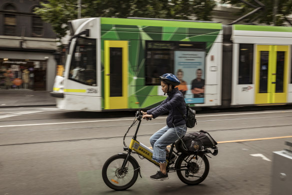 An e-bike rider in Melbourne.
