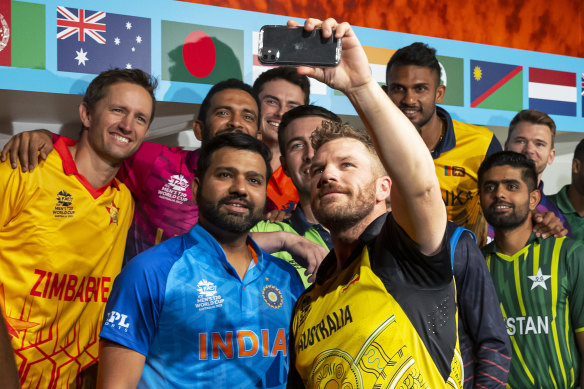 Team captains pose for a selfie before the  Men’s T20 World Cup.