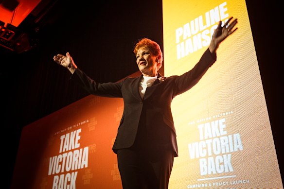 Pauline Hanson at the One Nation Victorian campaign launch. 