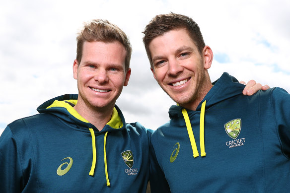 Back to the future?: Former Australian captain Steve Smith with his successor, Tim Paine.