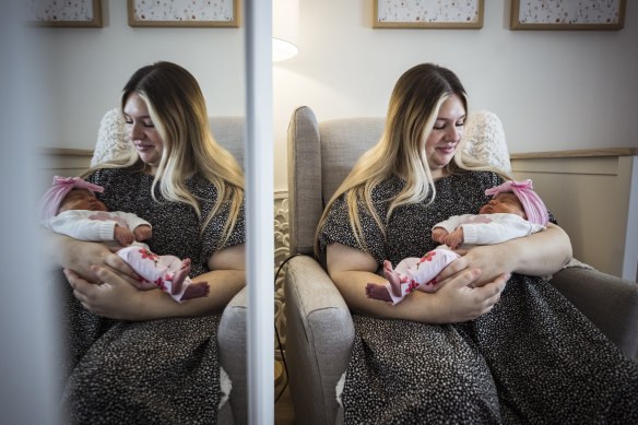 Maddison Dass with days-old daughter Juliette.