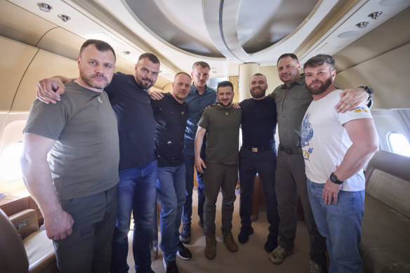 Five commanders of the defence of the Azovstal steel plant, a gruelling months-long siege early in the war, were returning from Turkey on the plane with Zelensky and two other ministers.