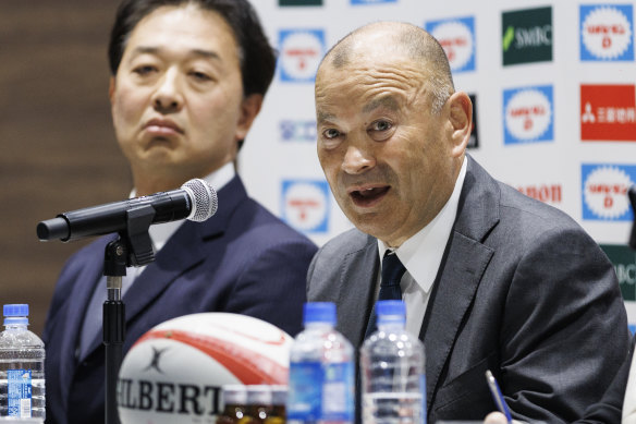 Eddie Jones at the press conference announcing his role as Japan coach in December, 2023.