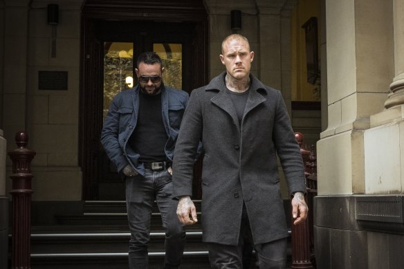 Supporters of Mongols bikies Aaron Ong and Josh Rider outside court on Tuesday.