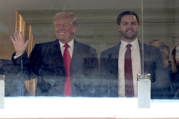President-elect Donald Trump and Vice President-elect J.D. Vance at a football game in Maryland on Saturday.