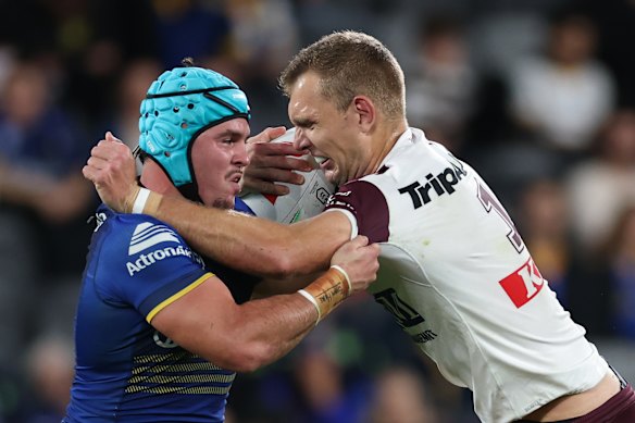 Parramatta’s Ryley Smith and Manly’s Tom Trbojevic.