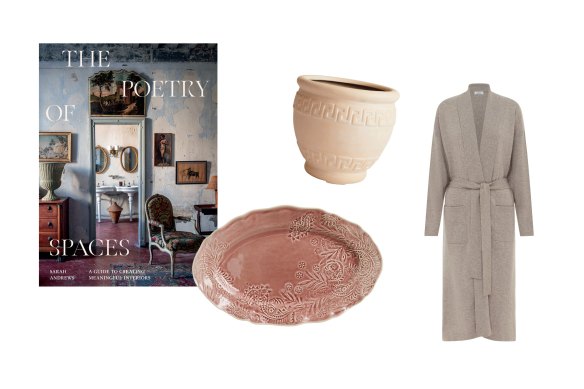 The Poetry of Spaces by Sarah Andrews; Sthal server; “Greco” pot; Kasmiri cashmere robe.