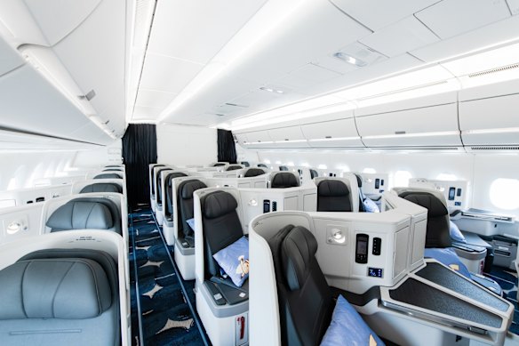 The business class cabin is in a 1-2-1 configuration.