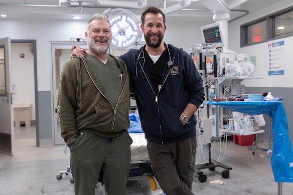 The Pitt creator/showrunner R. Scott Gemmill (left) with star Noah Wyle.