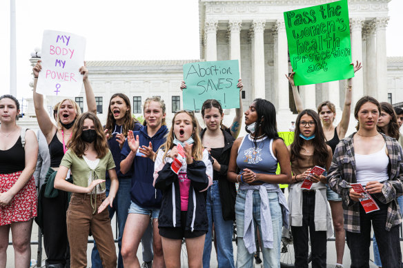 Abortion rights demonstrators outside the US Supreme Court.