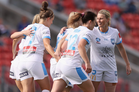 Taylor Ray celebrates her first-half goal for Sydney FC.