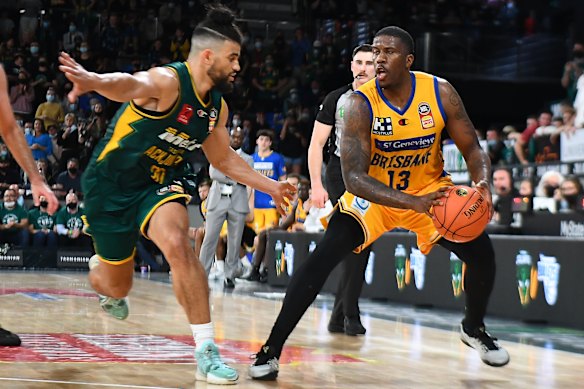 Brisbane’s Lamar Patterson gets a handle on the ball.