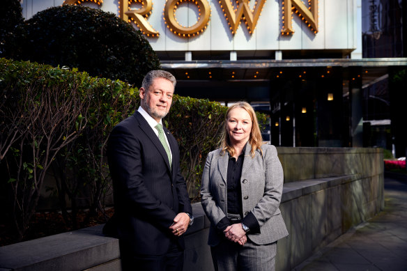 Crown chief executive Ciaran Carruthers and Dr Jamie Wiebe, the company’s head of gambling research, in Melbourne.