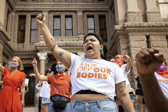 Women protest against Texas’ tough new abortion ban on September 1, 2021. 