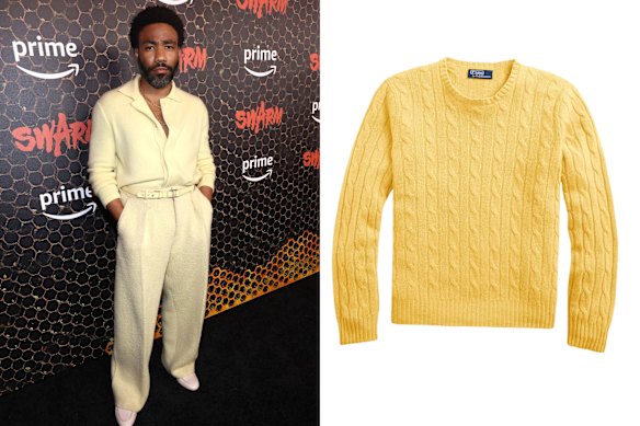 Above: Donald Glover. Right: Ralph Lauren “The Iconic” cashmere jumper.