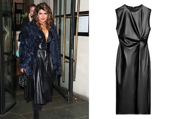 Above: Priyanka Chopra. RIght: Zara faux leather dress.