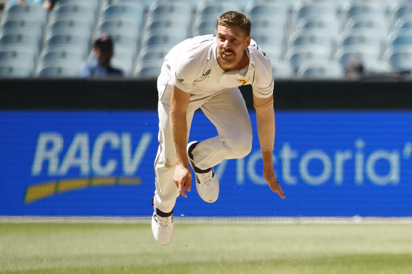 Anrich Nortje in full flight at the MCG.