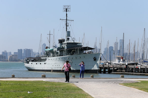 Better days: a Navy ship in the Williamstown shipyards in 2015.