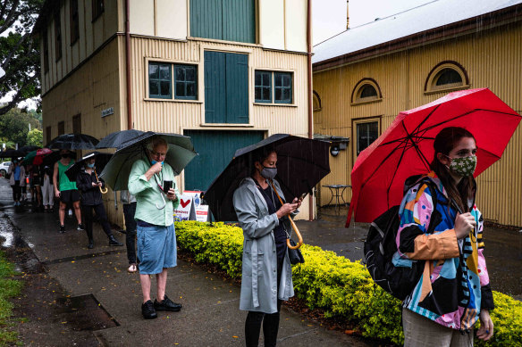 Members of the public queuing at a  pop-up COVID-19 testing clinic at    Rushcutter’s Bay on Thursday.