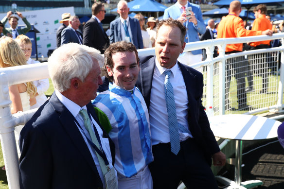 Geoff Duryea, Tyler Schiller and Matt Dale after the win.