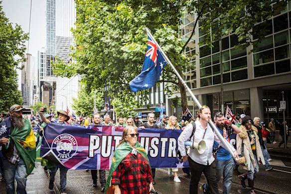 The Put Australia First rally in Melbourne on Sunday.