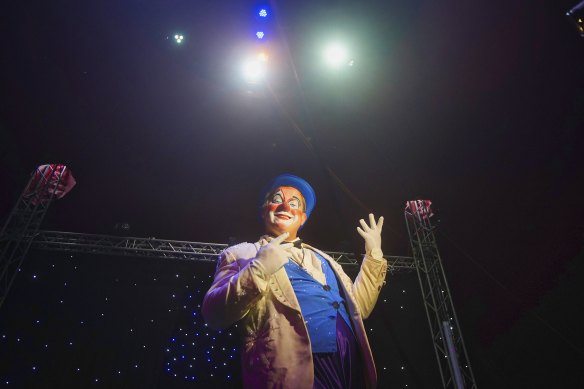 Martin Barralle as Jojo the clown in Circus Latino’s big top at Taylors Lakes on Sunday.