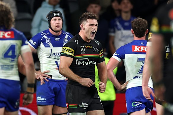 Happy cat: Nank Cleary celebrates his second half critical.