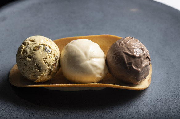 Trio of ice-creams.