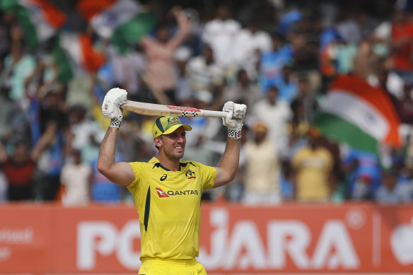 Mitch Marsh departs the crease, fatigued and disappointed to fall four runs short of a century.