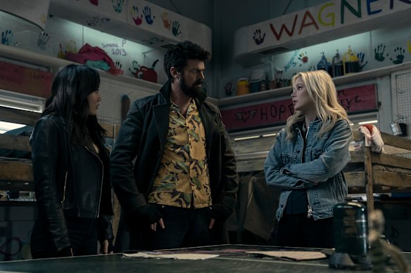 Billy Butcher’s mission is not just to destroy Homelander, but to eliminate all superhumans while he’s at it. The genocide would include himself, plus friends Starlight (Erin Moriarty, right) and Kimiko (Karen Fukuhara, left).