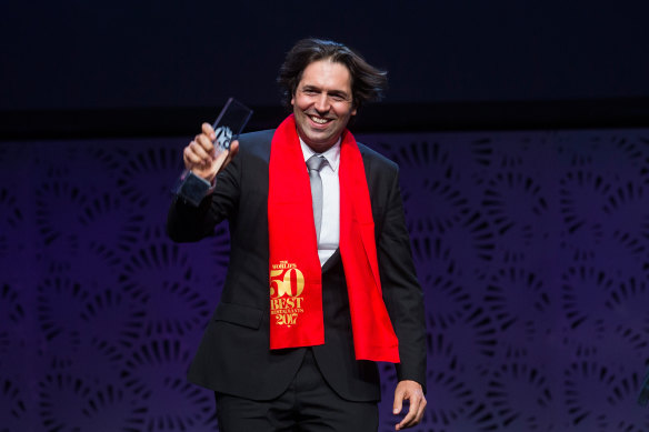 Ben Shewry from Attica receiving an award at The World’s 50 Best Restaurants in 2017 at the Melbourne Exhibition Building in Carlton.