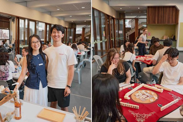 Co-founders of Lucky Tiles club Ryan Huynh and Annie Yang, left, and attendees at one of their recent events in Darlinghurst, Sydney.