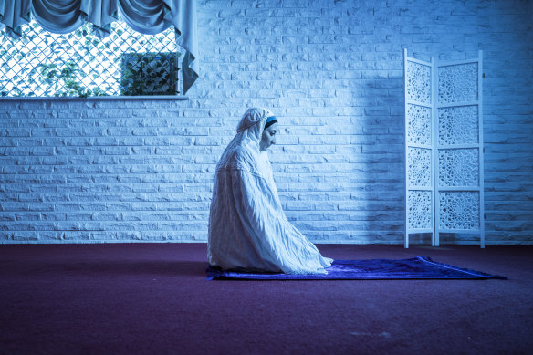 Zeinab Mourad in the prayer room of the Quba mosque in Craigieburn, which is under construction.